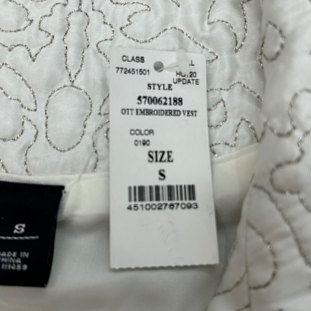 White House Black Market Quilted Vest Small Ivory Embroidered Bling Belt NWT - Picture 8 of 12
